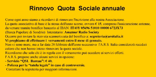 RINNOVO  QUOTA  SOCIALE  A.R.S.